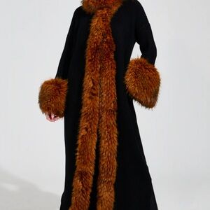 AKIRA Black and Brown Faux Fur Trim Cape